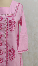 Load image into Gallery viewer, Women&#39;s Lakhnavi Handcrafted Pink Cotton Chikankari Short Kurti - NC044192-99