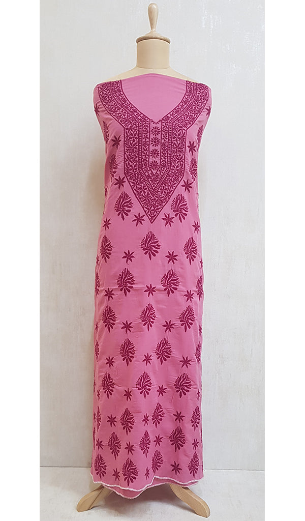 Women's Lucknowi Handcrafted Cotton Chikankari Unstitched Kurti Fabric - NC043740