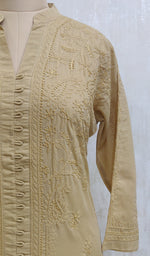 Load image into Gallery viewer, Women&#39;s Lucknowi Handcrafted Beige Cotton Chikankari Kurti - NC0443744