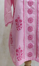 Load image into Gallery viewer, Women&#39;s Lakhnavi Handcrafted Pink Cotton Chikankari Short Kurti - NC044192-99