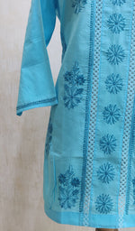 将图像加载到图库查看器中， Women&#39;s Lucknowi Handcrafted Turquoise Cotton Chikankari Short Kurti - NC044219-28
