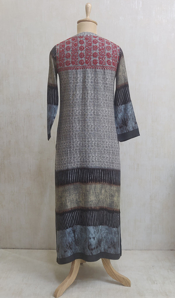 Women's Lucknowi Handcrafted Grey Rayon Chikankari Kurti - nc044377