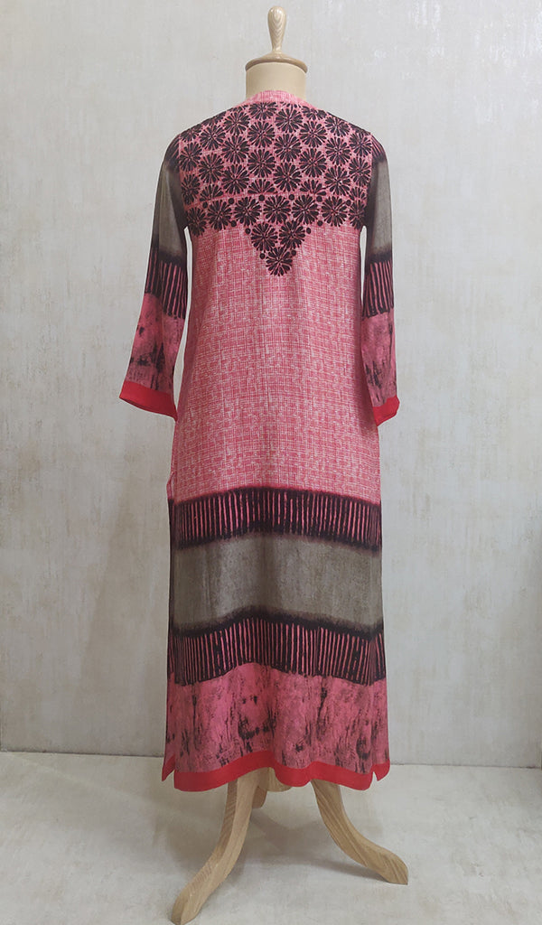 Women's Lakhnavi Handcrafted Pink Rayon Chikankari Kurti - NC044379-82