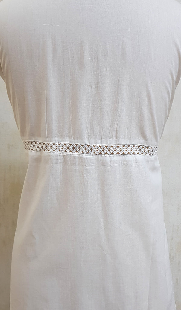 Women's Lakhnavi Handcrafted White Cotton Chikankari Top - NC051579