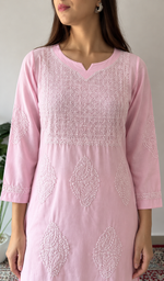 لکھنوی ہاتھ سے تیار کردہ کپاس چکنکاری کورتی - HONC0135309