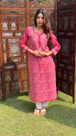 将图像加载到图库查看器中， Farheen Women&#39;s Lucknowi Handcrafted Cotton Chikankari Kurti - HONC0245086
