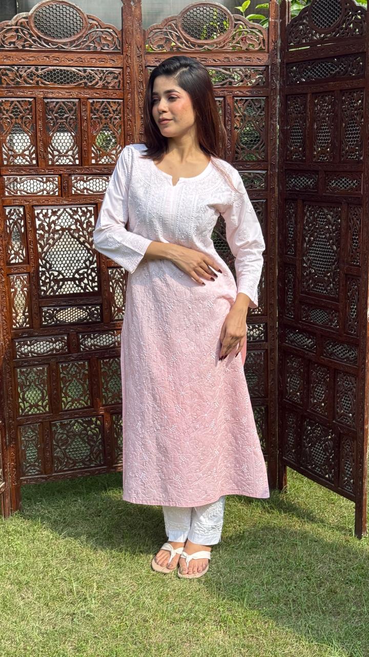 Farheen Women's Lucknowi Handcrafted Cotton Chikankari Kurti - HONC0245085