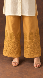 Women's Lakhnavi Handcrafted Cotton Chikankari Top And Palazzo Set - HONC01678