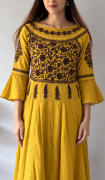 Women's Lucknowi Handcrafted Cotton Chikankari Long Dress - HONC0340007