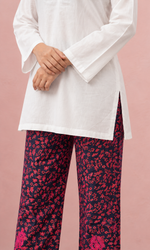 Women's Lakhnavi Handcrafted Cotton Chikankari Top And Palazzo Set - HONC040424