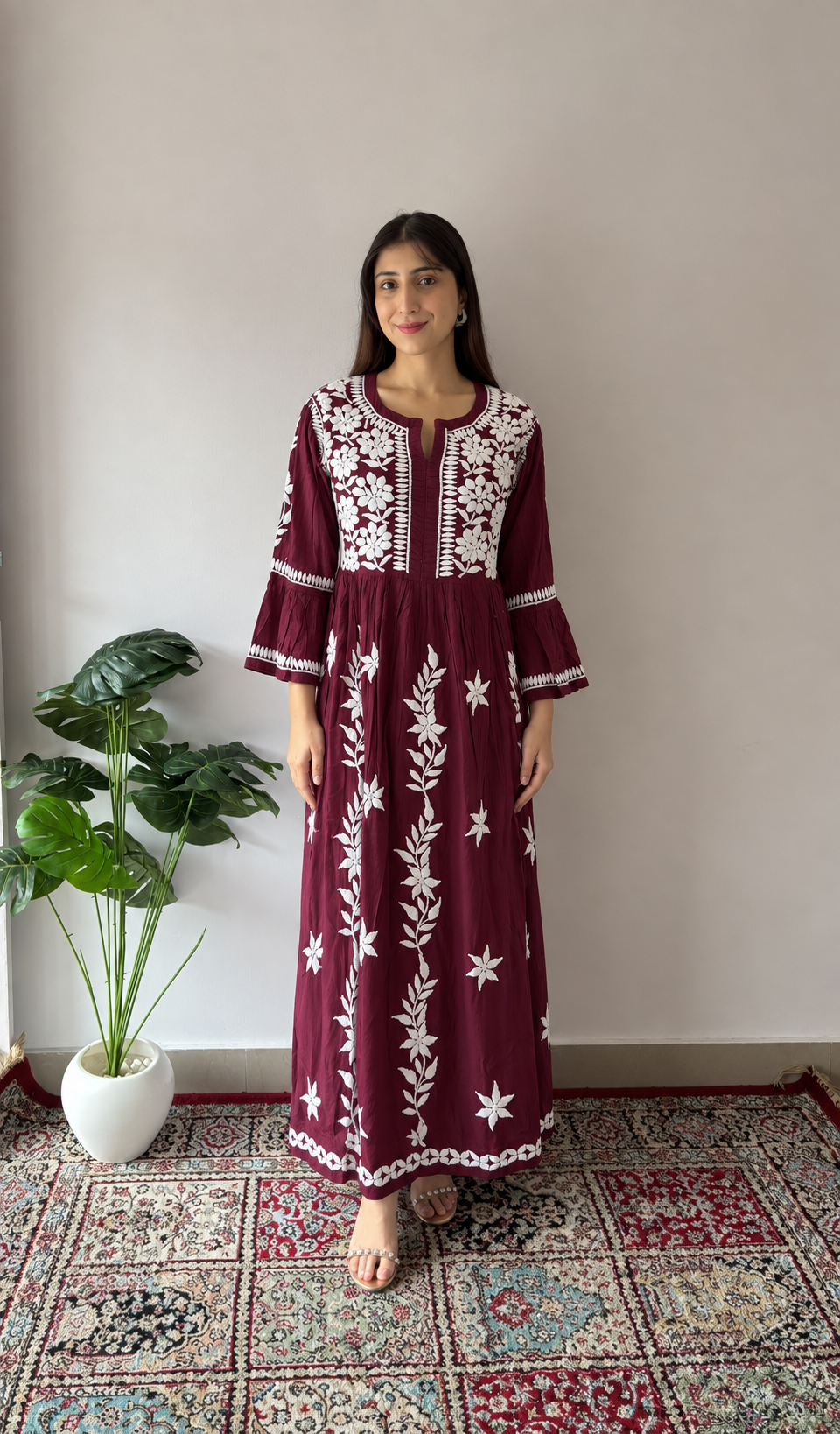 Women's Lucknowi Handcrafted Cotton Chikankari Dress - HONC060141