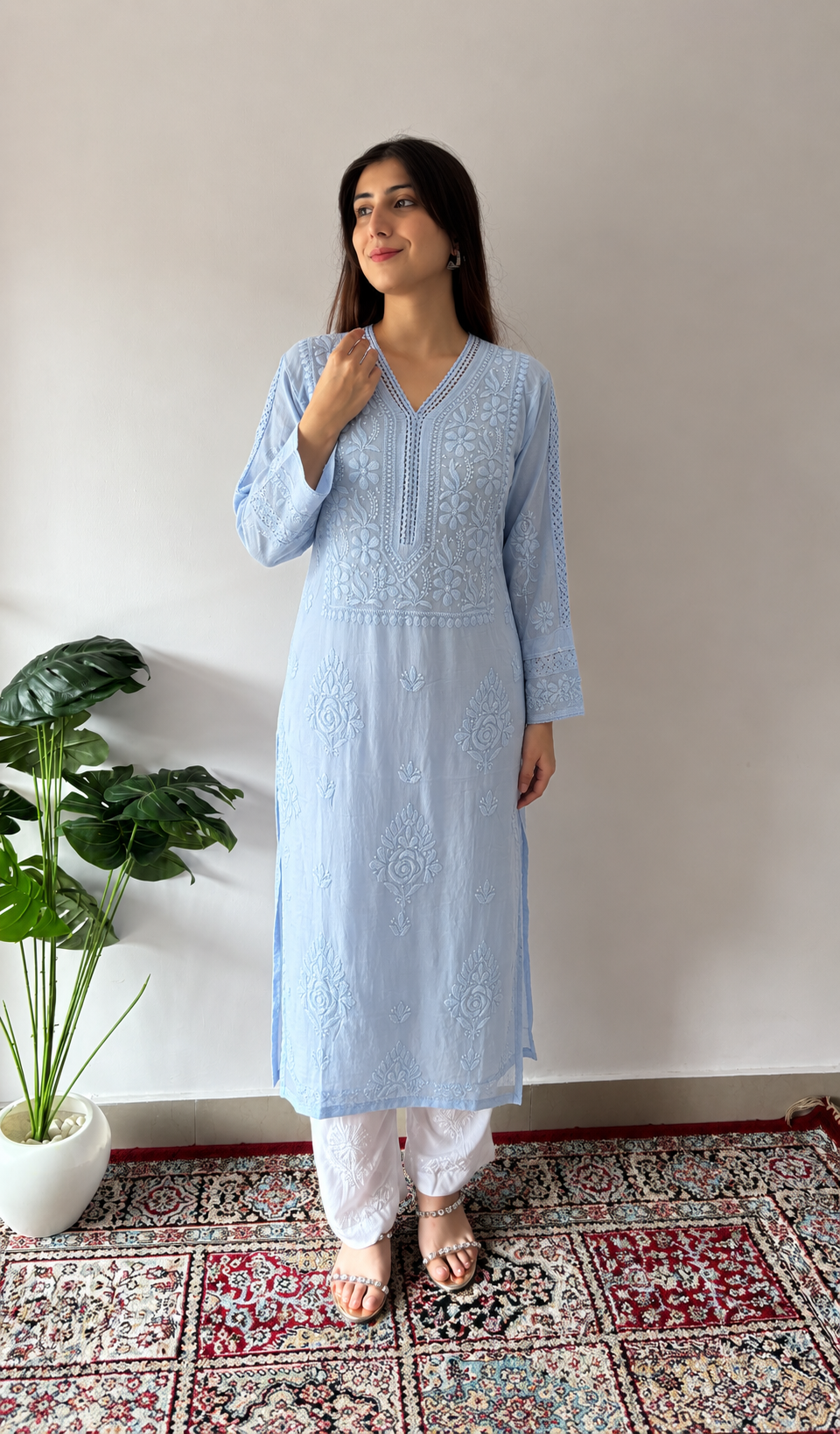 Iqra Women's Lucknowi Handcrafted Cotton Chikankari Kurti - HONC0394211