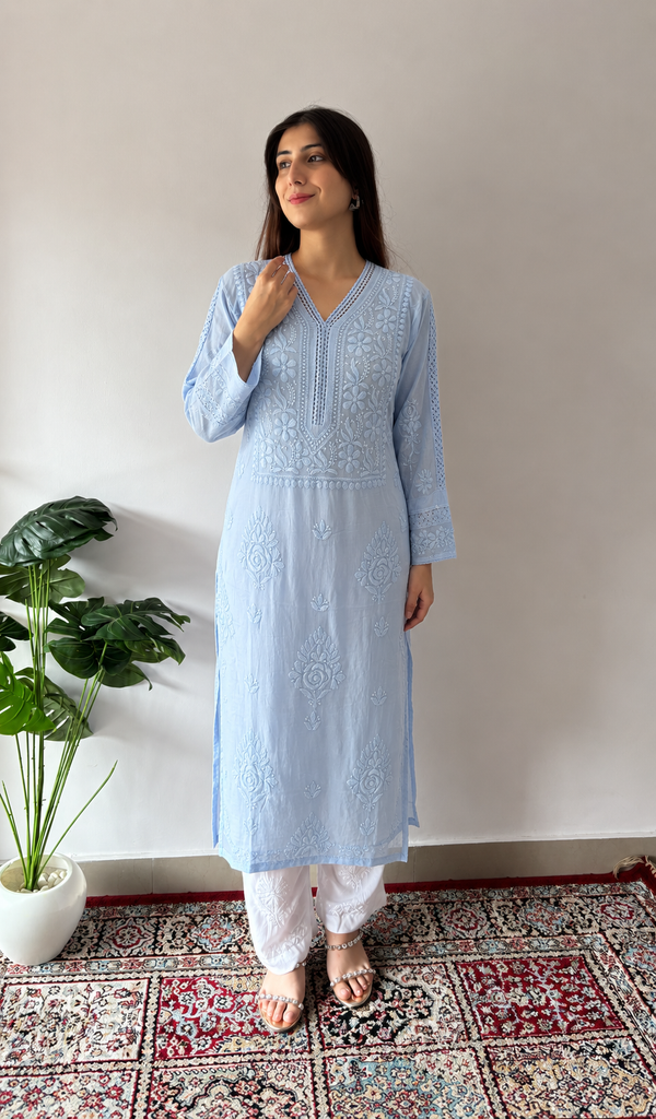 Iqra Women's Lucknowi Handcrafted Cotton Chikankari Kurti - HONC0394211