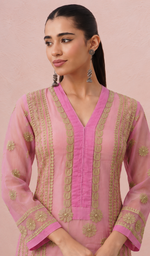 Gul Women's Lakhnavi Handcrafted Organza Chikankari Anarkali Dress- HONC040020