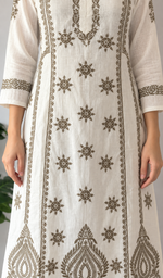 Divya Women's Lucknowi Handcrafted Cotton Chikankari Anarkali Dress - HONC0213345