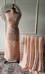 Load image into Gallery viewer, Women's Lakhnavi Handcrafted Pure Organza Chikankari Unstitched Kurta And Dupatta Set- HONC0327850