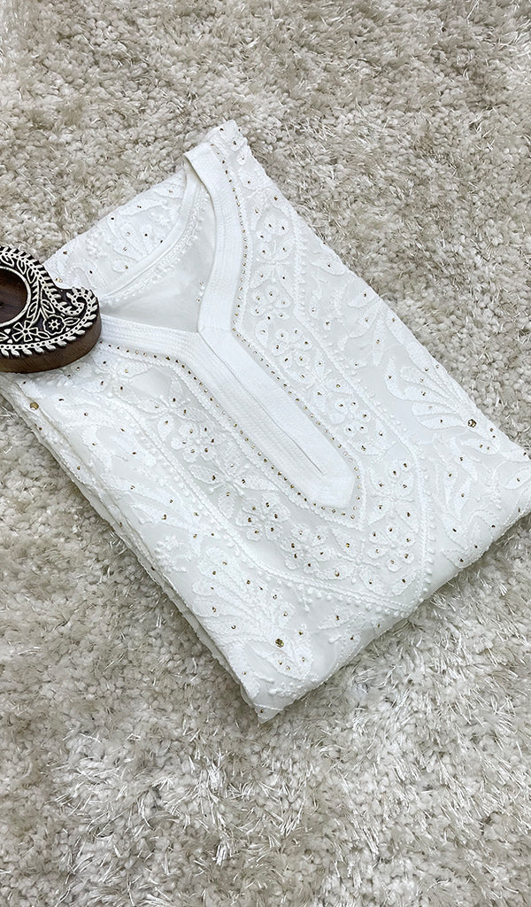 Women's Lakhnavi Handcrafted Viscose Georgette Chikankari Kurti- HONC0161860