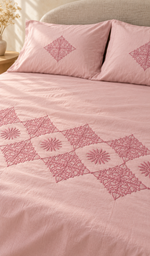 Lakhnavi Handcrafted Cotton Chikankari Bedsheet Set - HONC0394537