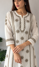 Divya Women's Lucknowi Handcrafted Cotton Chikankari Anarkali Dress - HONC0213345