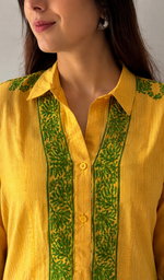 Women's Lakhnavi Handcrafted Yellow Cotton Chikankari Kurti - HONC0139039