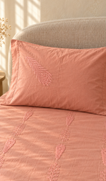 Lakhnavi Handcrafted Cotton Chikankari Bedsheet Set - HONC0394530