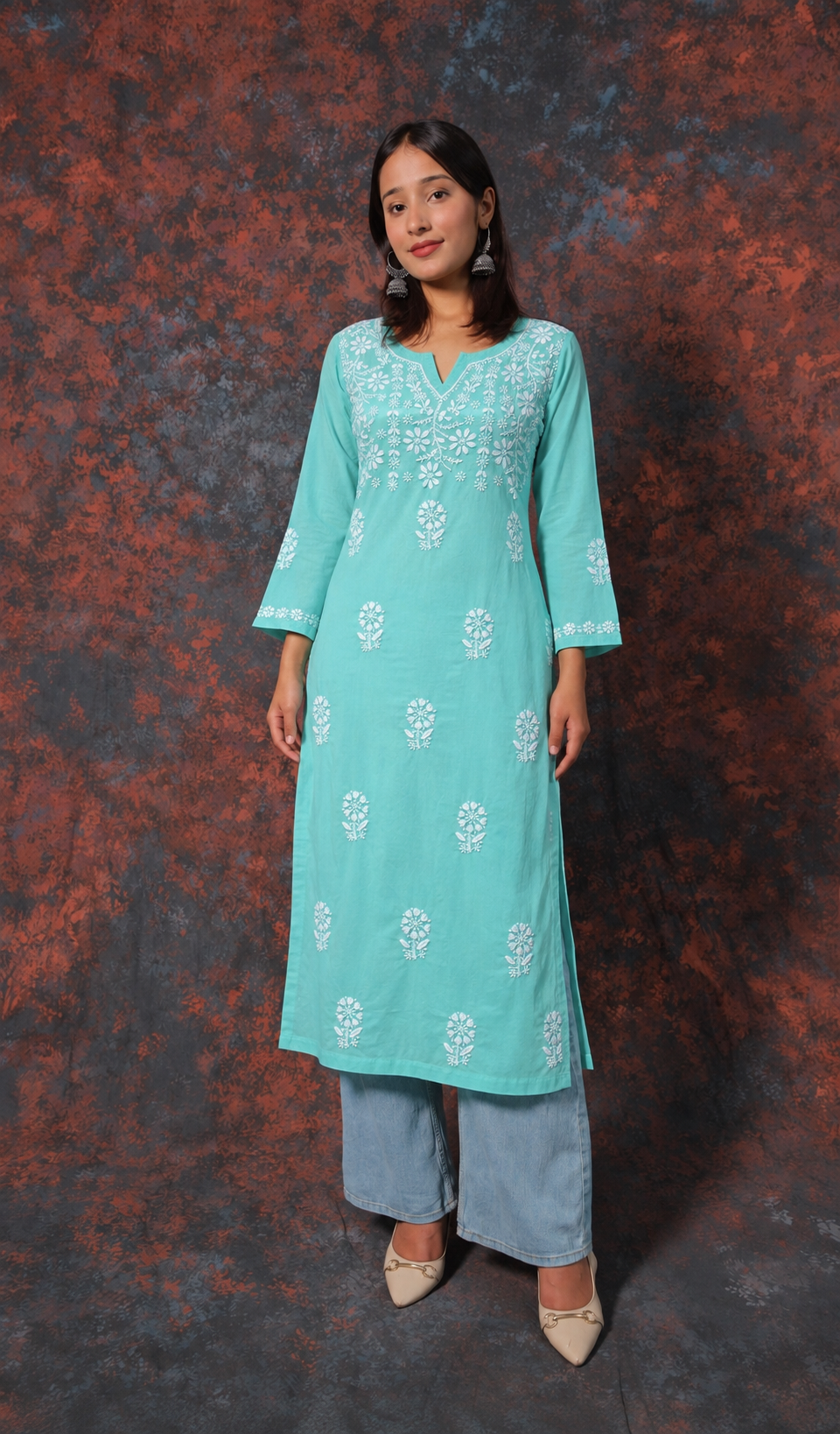 Mahek  Women's Lucknowi Handcrafted Cotton Chikankari Kurti - HONC0109579