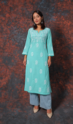 Mahek  Women's Lucknowi Handcrafted Cotton Chikankari Kurti - HONC0109579