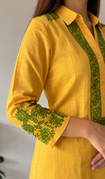Women's Lakhnavi Handcrafted Yellow Cotton Chikankari Kurti - HONC0139039