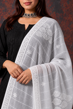Nazm Women's Lucknowi Handcrafted Kota Cotton Chikankari Dupatta - HONC0386485