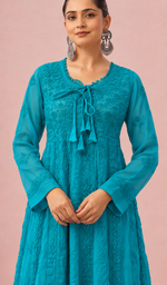 Aadab Women's Lakhnavi Handcrafted Faux-Georgette Chikankari  Anarkali Dress - HONC0140299