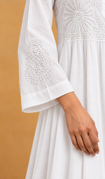 Women's Lucknowi Handcrafted Mul Cotton Chikankari Anarkali Dress- HONC0151137