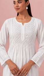 Women's Lucknowi Handcrafted Modal Cotton Chikankari Dress - HONC0126837