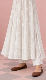 Women's Lucknowi Handcrafted Cotton Chikankari Anarkali Dress - HONC0212152