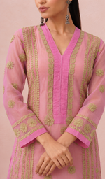 Gul Women's Lakhnavi Handcrafted Organza Chikankari Anarkali Dress- HONC040020