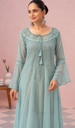 Aadab Women's Lakhnavi Handcrafted Faux-Georgette Chikankari  Anarkali Dress - HONC038964