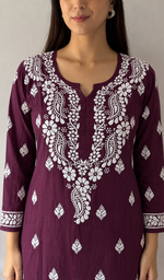 Women's Lucknowi Handcrafted Modal Cotton Chikankari Anarkali Dress - HONC0230991