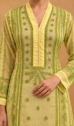 Women's Lakhnavi Handcrafted Organza Chikankari Anarkali Dress- HONC040020
