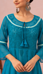 Aadab Women's Lakhnavi Handcrafted Faux-Georgette Chikankari  Anarkali Dress - HONC038939