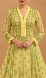 Women's Lakhnavi Handcrafted Organza Chikankari Anarkali Dress- HONC040020
