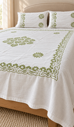 Lakhnavi Handcrafted Cotton Chikankari Bedsheet Set - HONC0394527