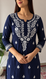 Women's Lucknowi Handcrafted Modal Cotton Chikankari Anarkali Dress - HONC0231065
