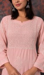 Women's Lucknowi Handcrafted Mul Cotton Chikankari Kurti - HONC0161329