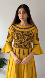 Women's Lucknowi Handcrafted Cotton Chikankari Long Dress - HONC0340007