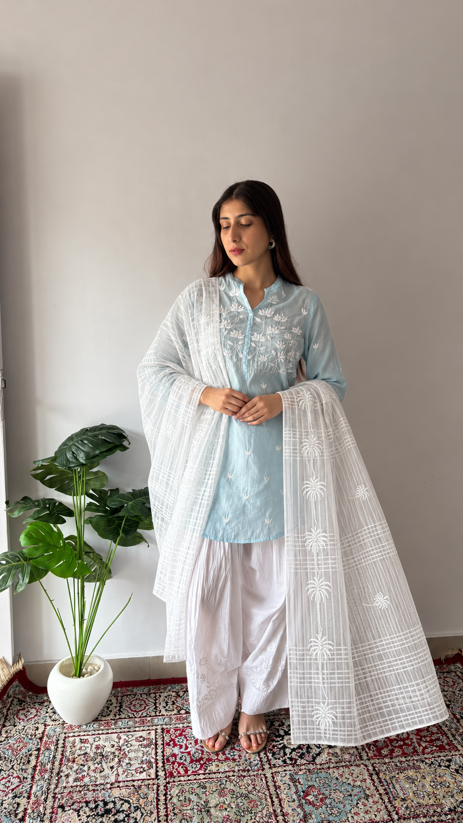 Women's Lucknowi Handcrafted Cotton Chikankari Dupatta - HONC0386479