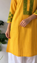 Women's Lakhnavi Handcrafted Yellow Cotton Chikankari Kurti - HONC0139039