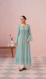 Aadab Women's Lakhnavi Handcrafted Faux-Georgette Chikankari  Anarkali Dress - HONC038964