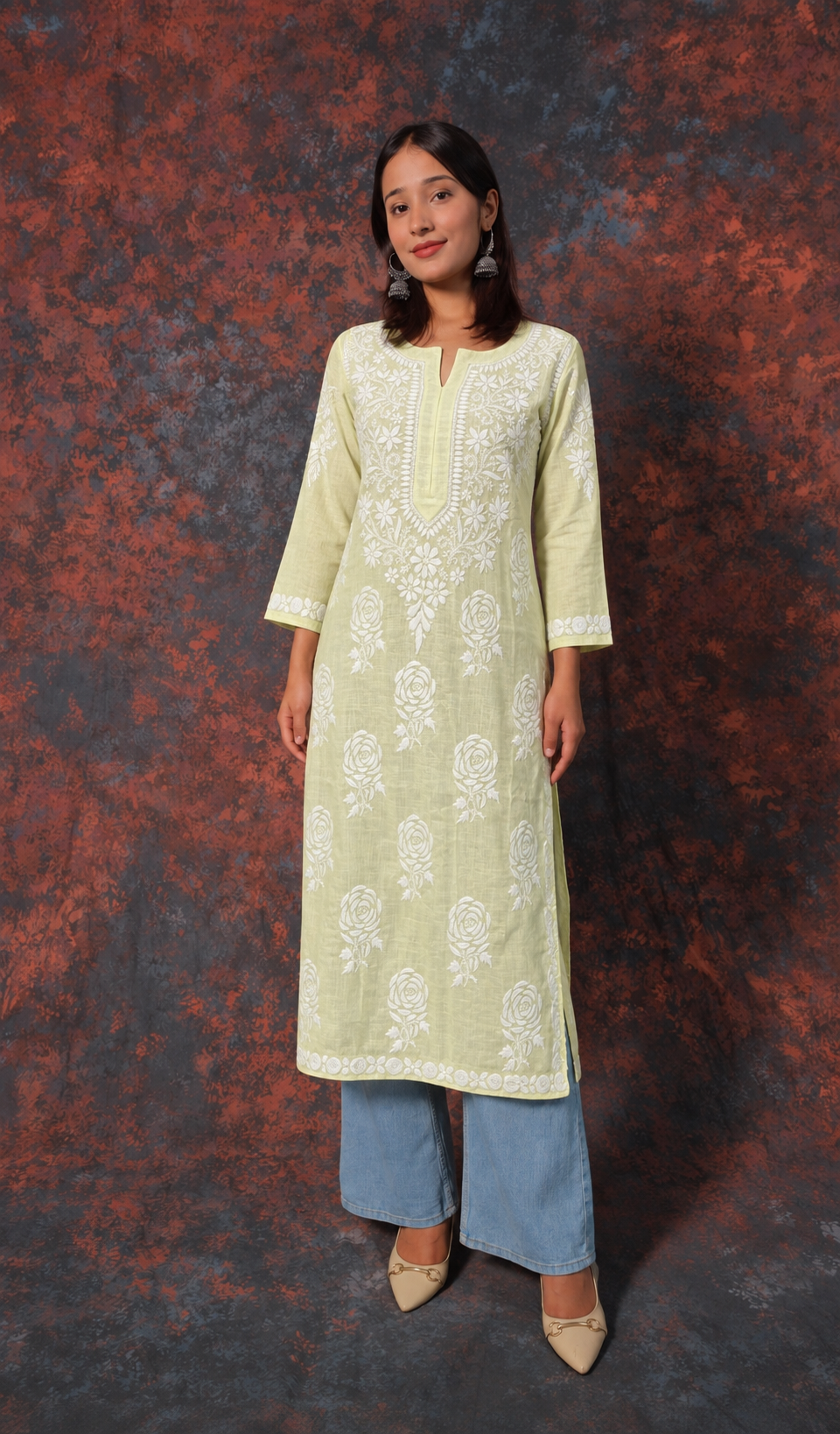 Women's Lucknowi Handcrafted Cotton Chikankari Kurti- HONC0392379