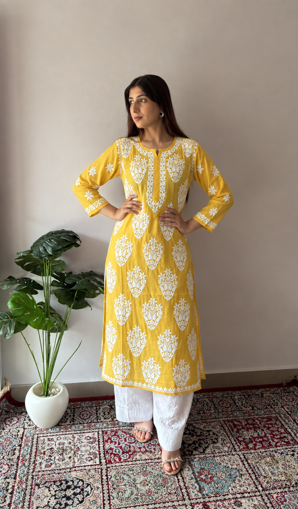 Women's Lucknowi Handcrafted Modal Cotton Chikankari Kurti- HONC0392375