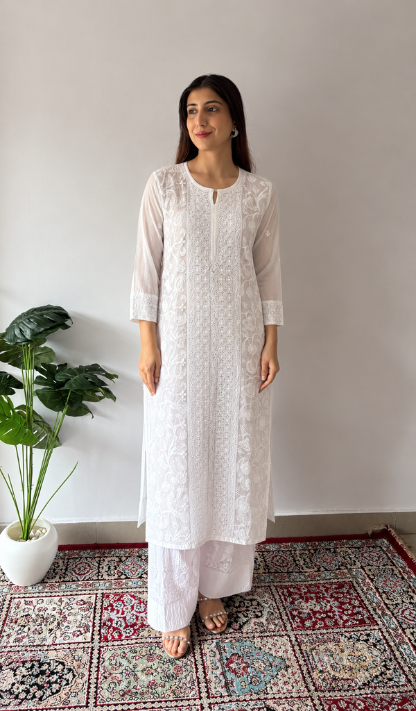 Ishira Women's Lucknowi Handcrafted Cotton Chikankari Kurti - HONC0280063