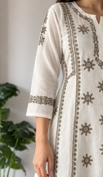 Divya Women's Lucknowi Handcrafted Cotton Chikankari Anarkali Dress - HONC0213345